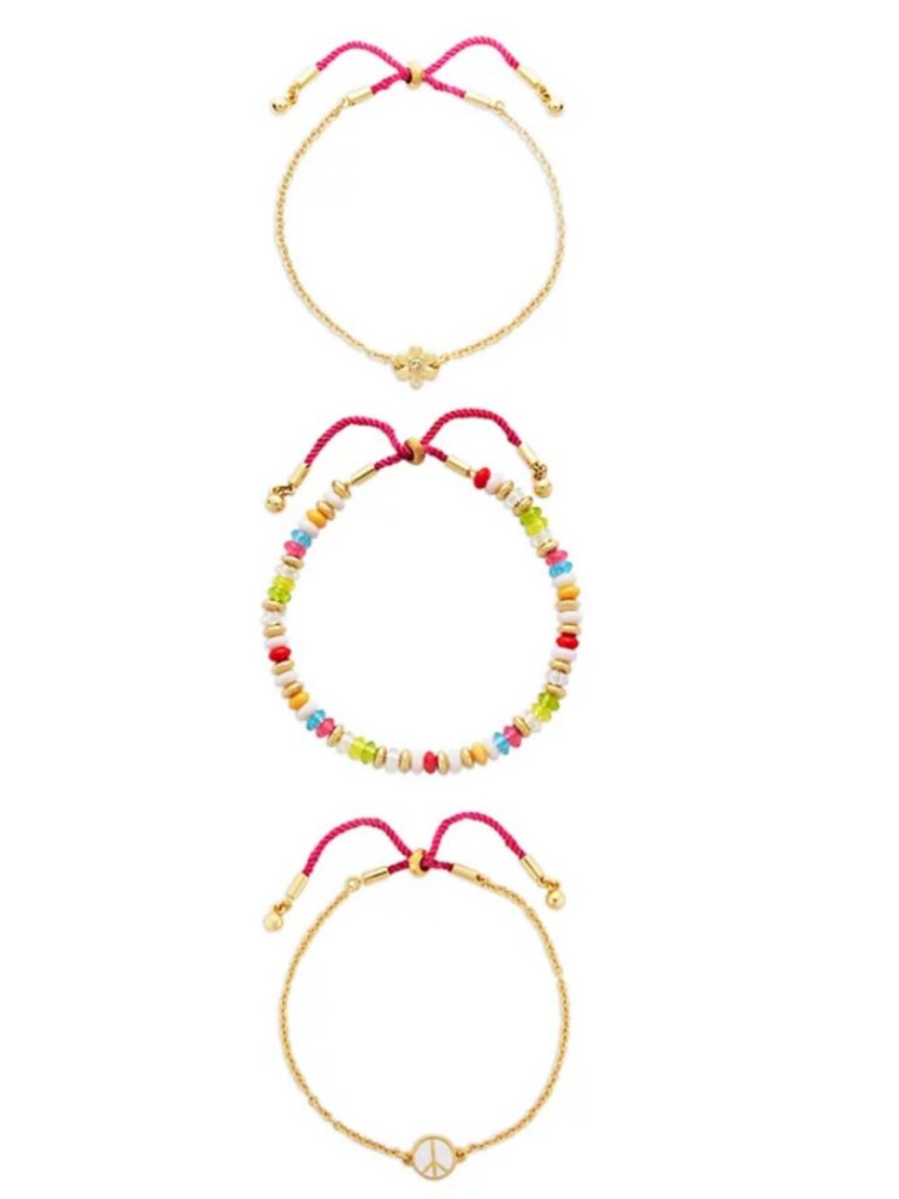 Aqua Charm Bead Cord Slider Bracelets Set of 3